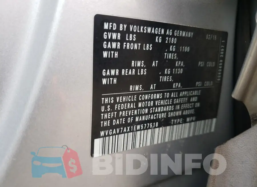WVGAV7AX1FW577518 Photo# 13