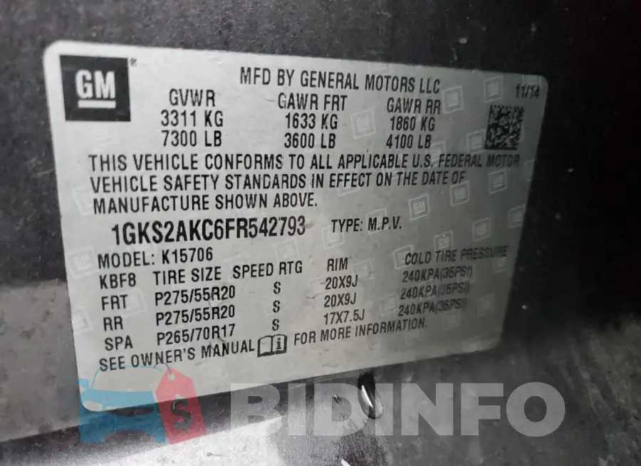 1GKS2AKC6FR542793 Photo# 13