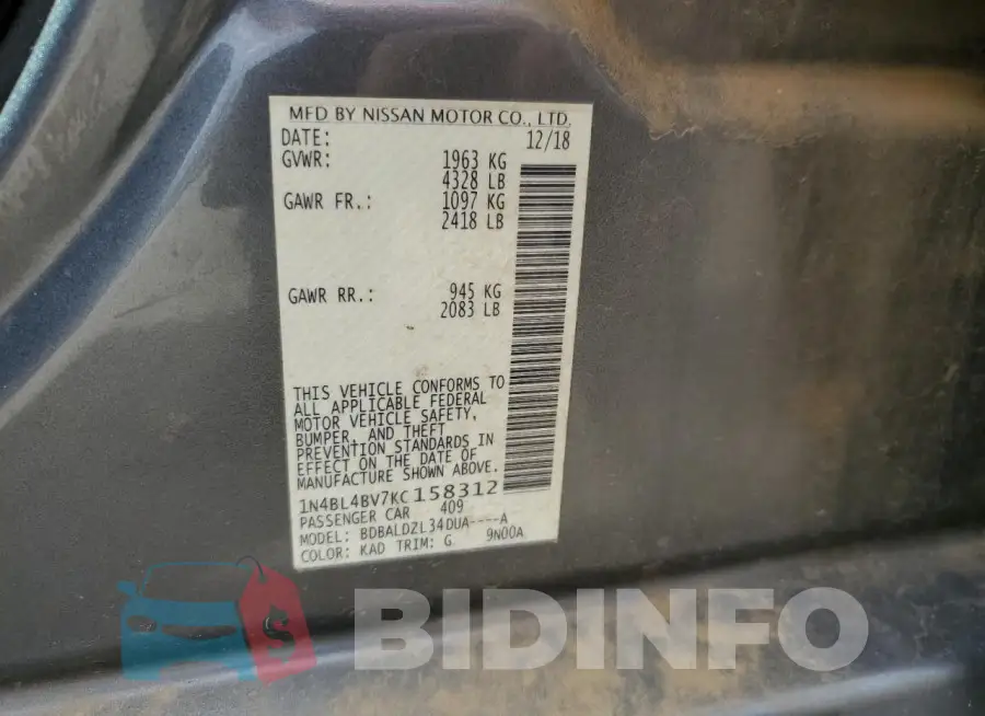1N4BL4BV7KC158312 Photo# 12