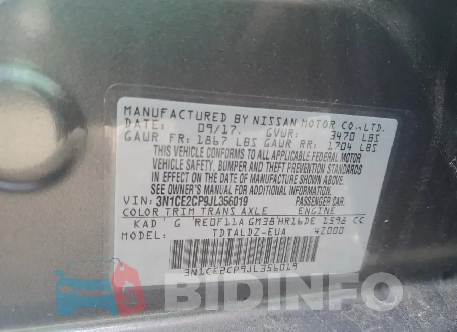 3N1CE2CP9JL356019 Photo# 12