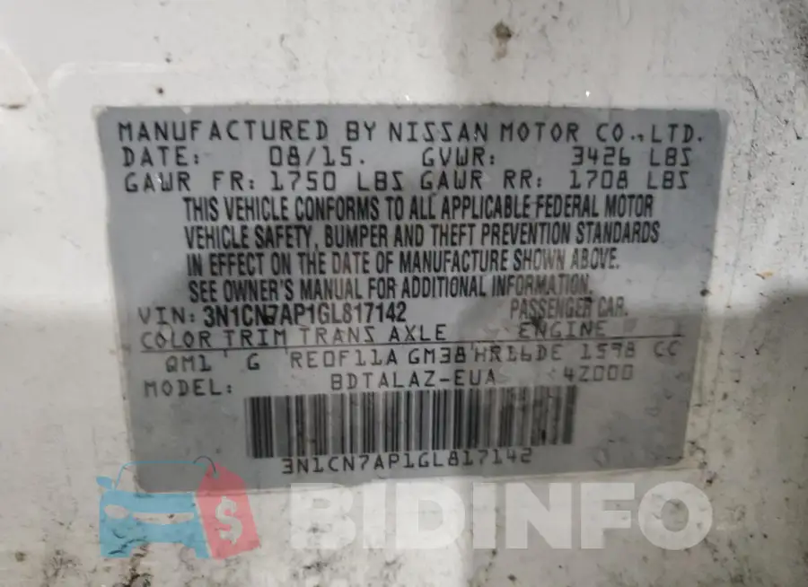 3N1CN7AP1GL817142 Photo# 12