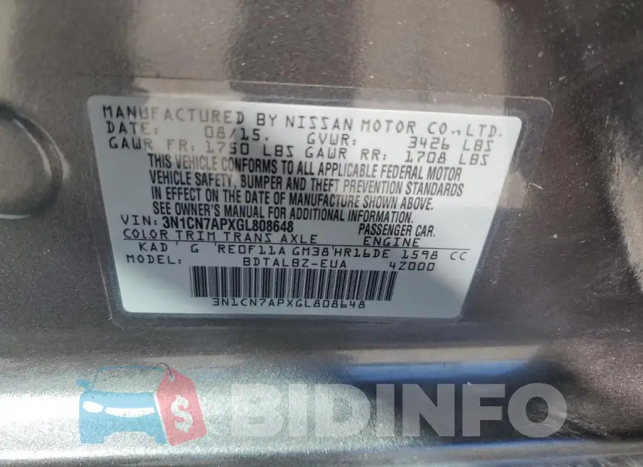 3N1CN7APXGL808648 Photo# 12