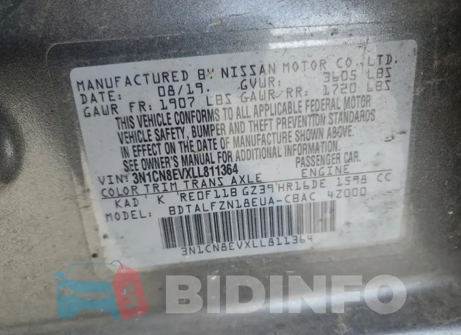 3N1CN8EVXLL811364 Photo# 12