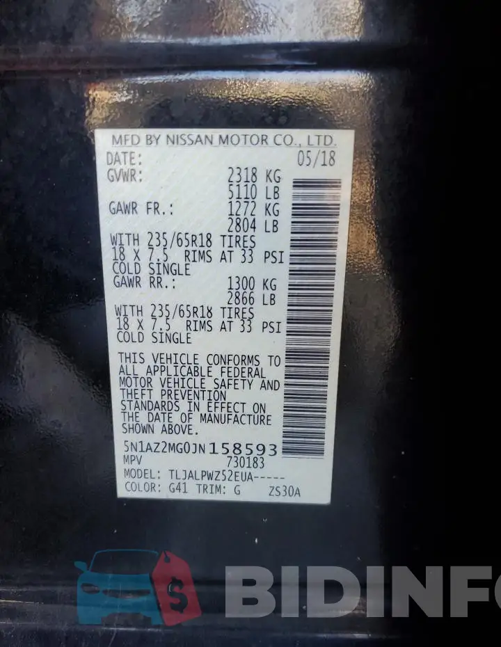 5N1AZ2MG0JN158593 Photo# 13