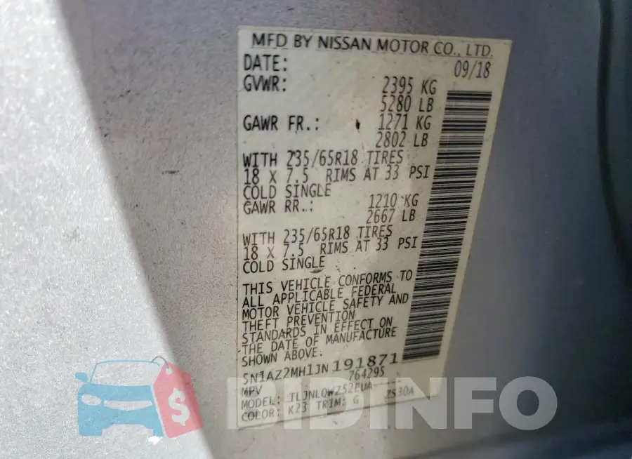 5N1AZ2MH1JN191871 Photo# 13