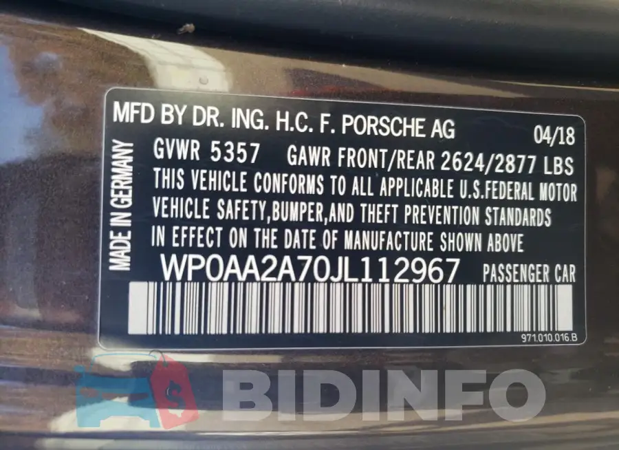 WP0AA2A70JL112967 Photo# 13