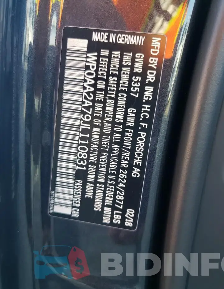 WP0AA2A79JL110831 Photo# 12