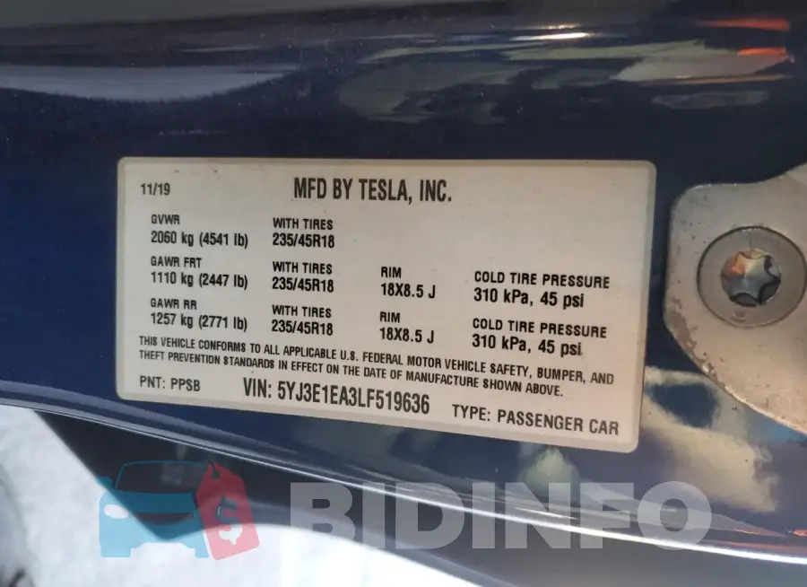 5YJ3E1EA3LF519636 Photo# 12