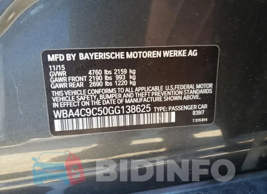 WBA4C9C50GG138625 Photo# 12