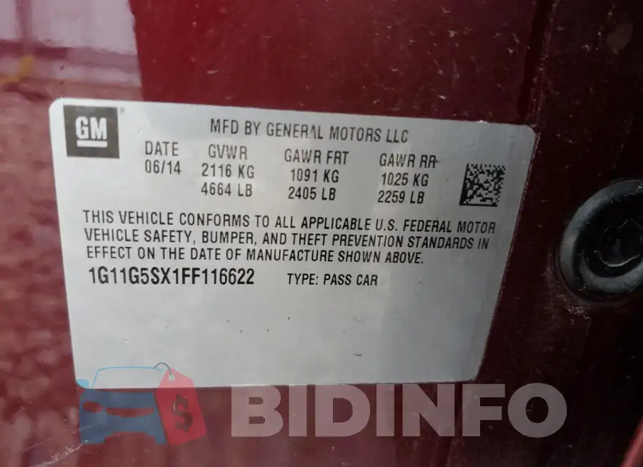 1G11G5SX1FF116622 Photo# 12