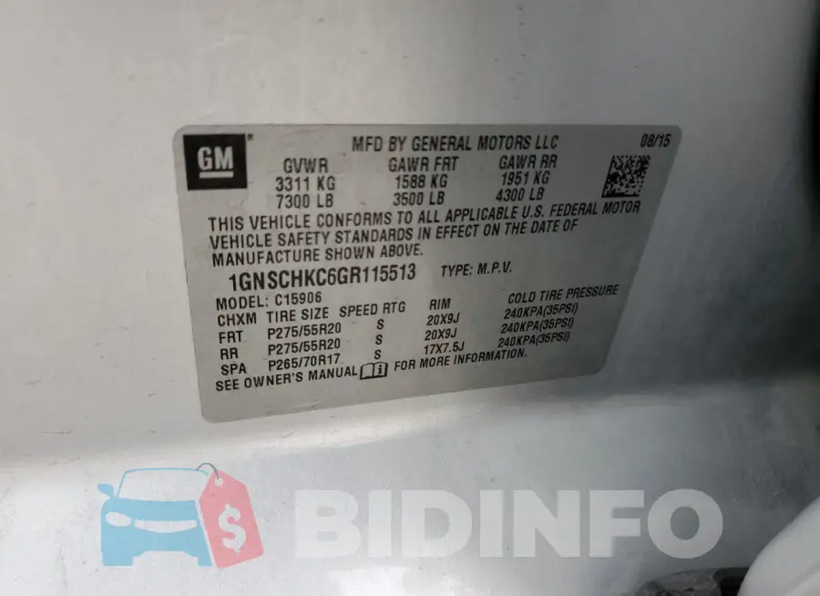 1GNSCHKC6GR115513 Photo# 12