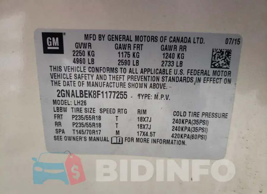 2GNALBEK8F1177255 Photo# 13