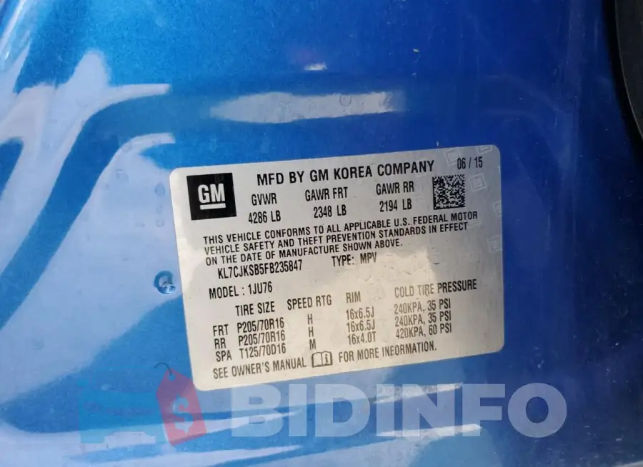 KL7CJKSB5FB235847 Photo# 12