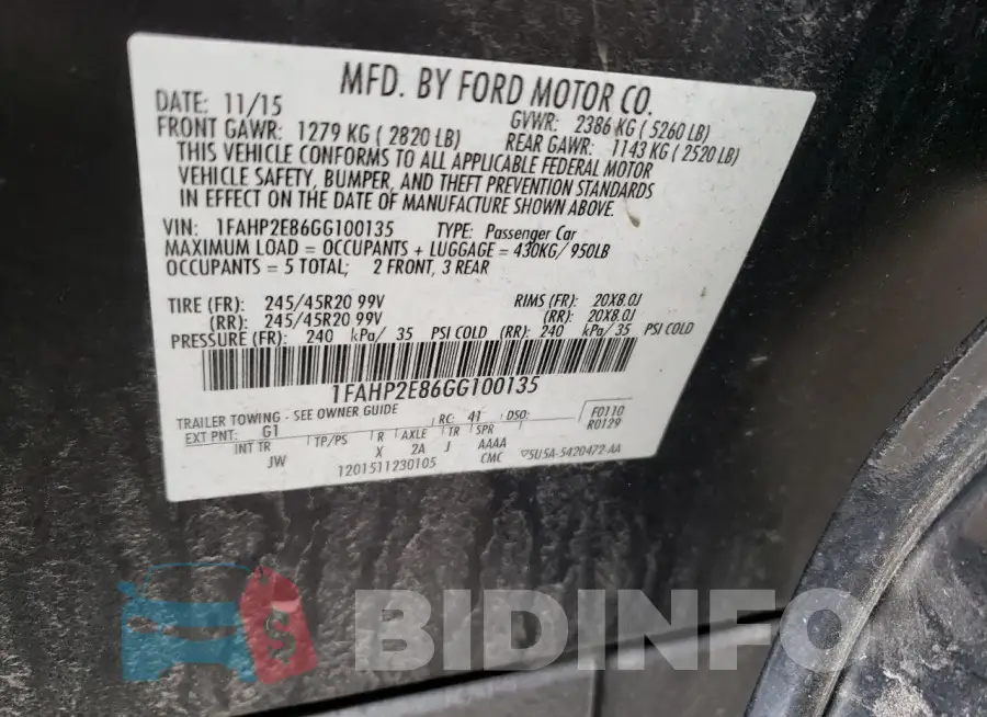 1FAHP2E86GG100135 Photo# 12