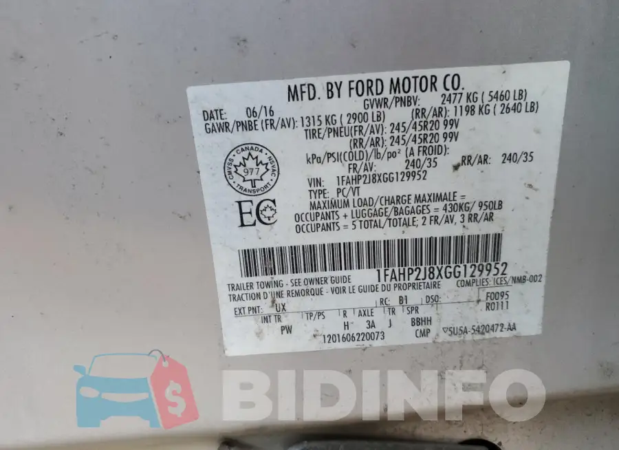 1FAHP2J8XGG129952 Photo# 12