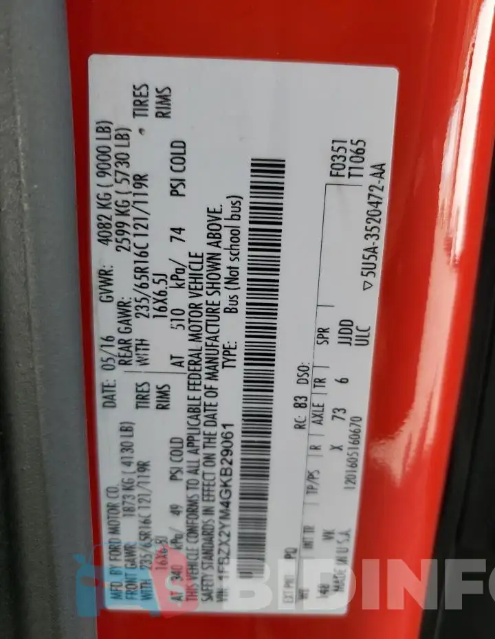 1FBZX2YM4GKB29061 Photo# 14