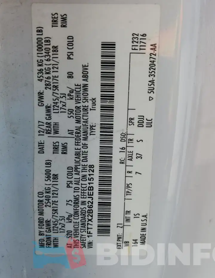 1FT7X2B62JEB15128 Photo# 12