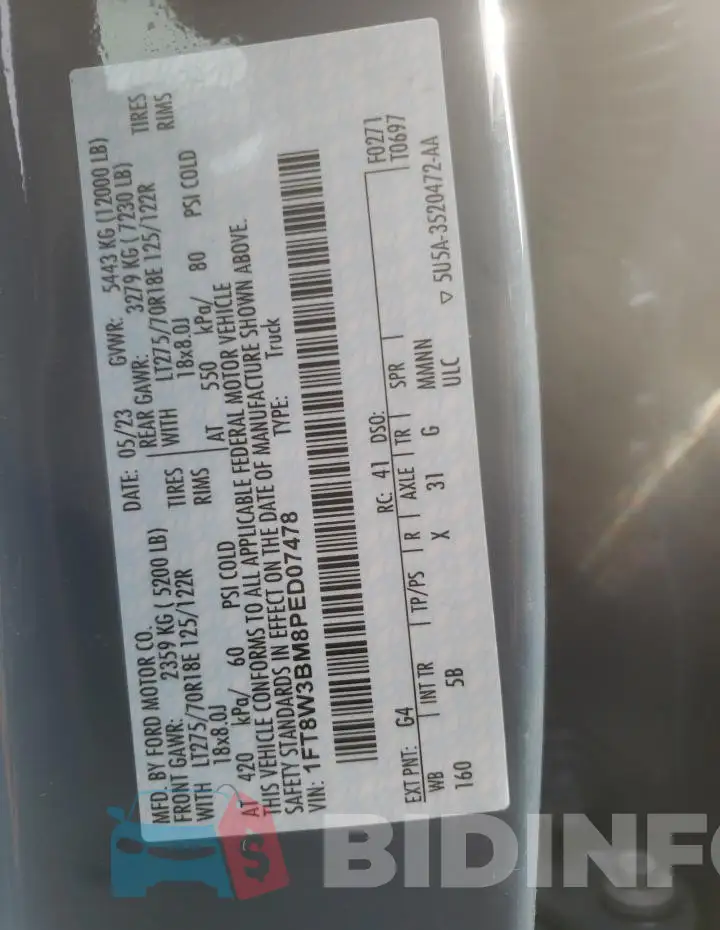 1FT8W3BM8PED07478 Photo# 13