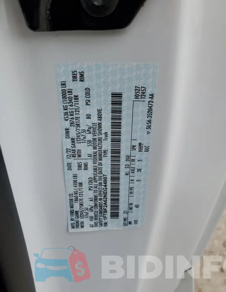 1FTBF2A62NEG44907 Photo# 12