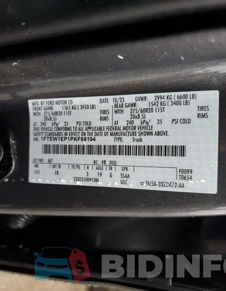 1FTEW1EP1PKF69194 Photo# 12
