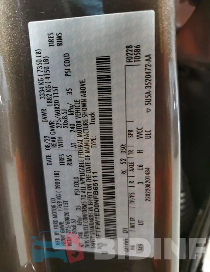 1FTFW1ED0NFB65111 Photo# 12