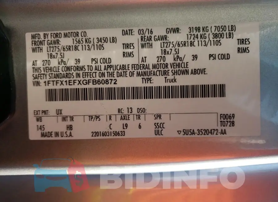 1FTFX1EFXGFB60872 Photo# 13