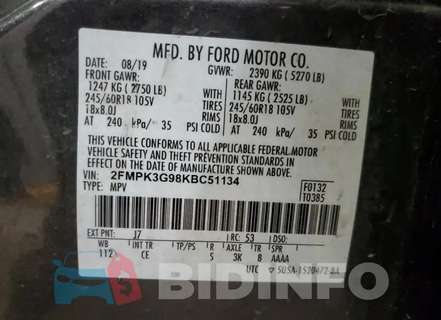 2FMPK3G98KBC51134 Photo# 12