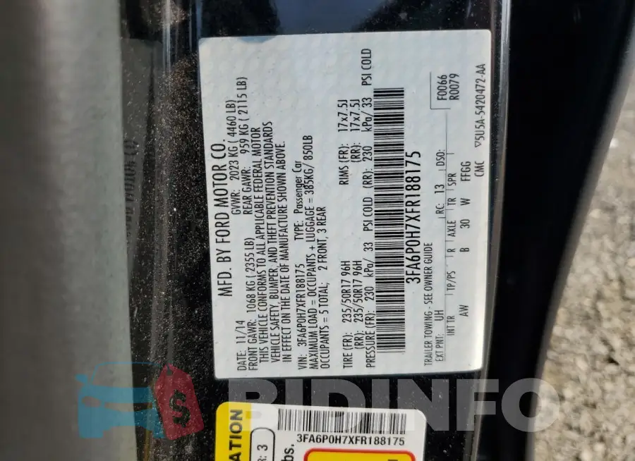 3FA6P0H7XFR188175 Photo# 12