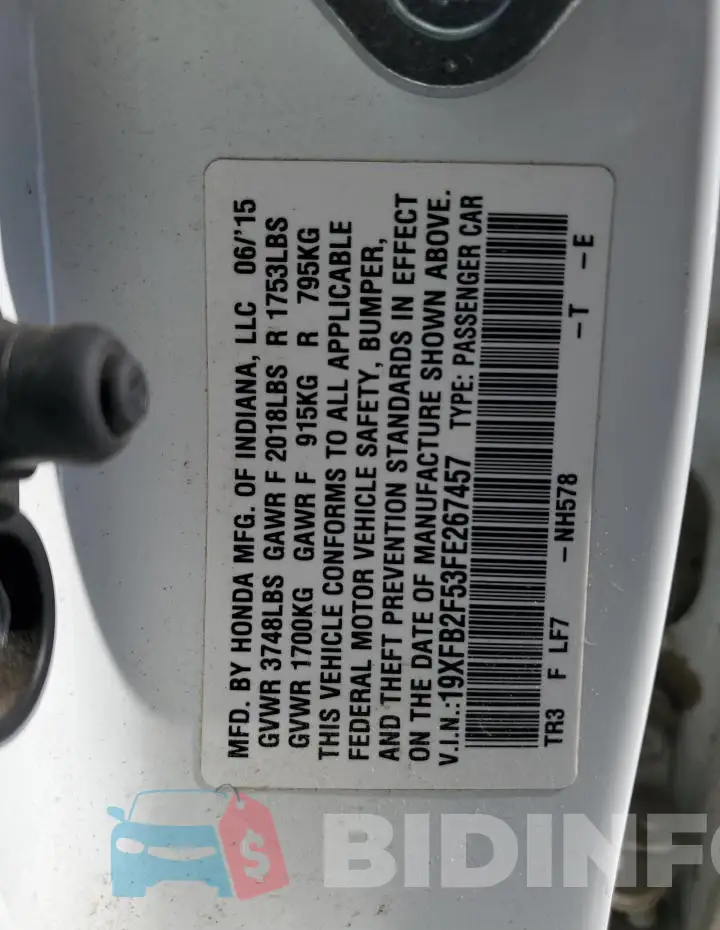 19XFB2F53FE267457 Photo# 12