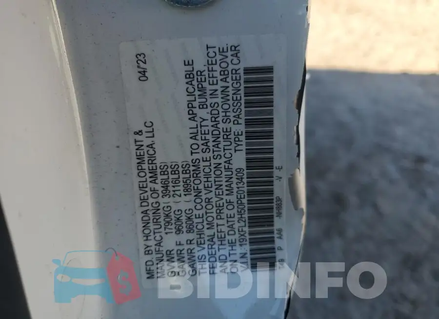 19XFL2H50PE013409 Photo# 13