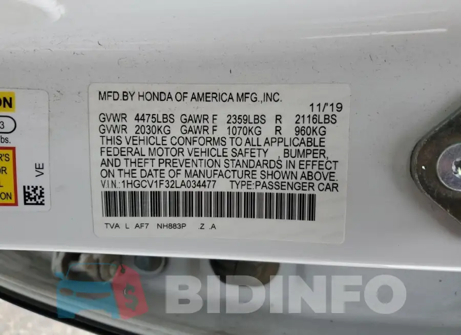 1HGCV1F32LA034477 Photo# 13