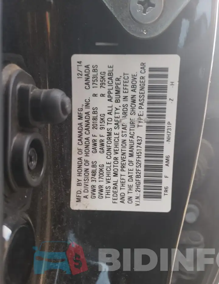 2HGFB2F52FH517437 Photo# 12