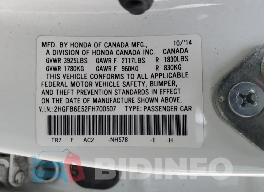 2HGFB6E52FH700507 Photo# 12