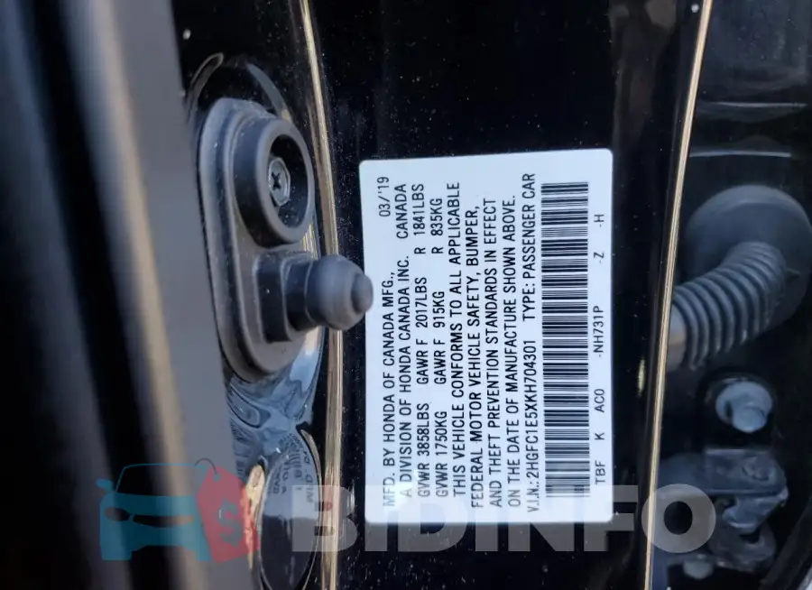 2HGFC1E5XKH704301 Photo# 12