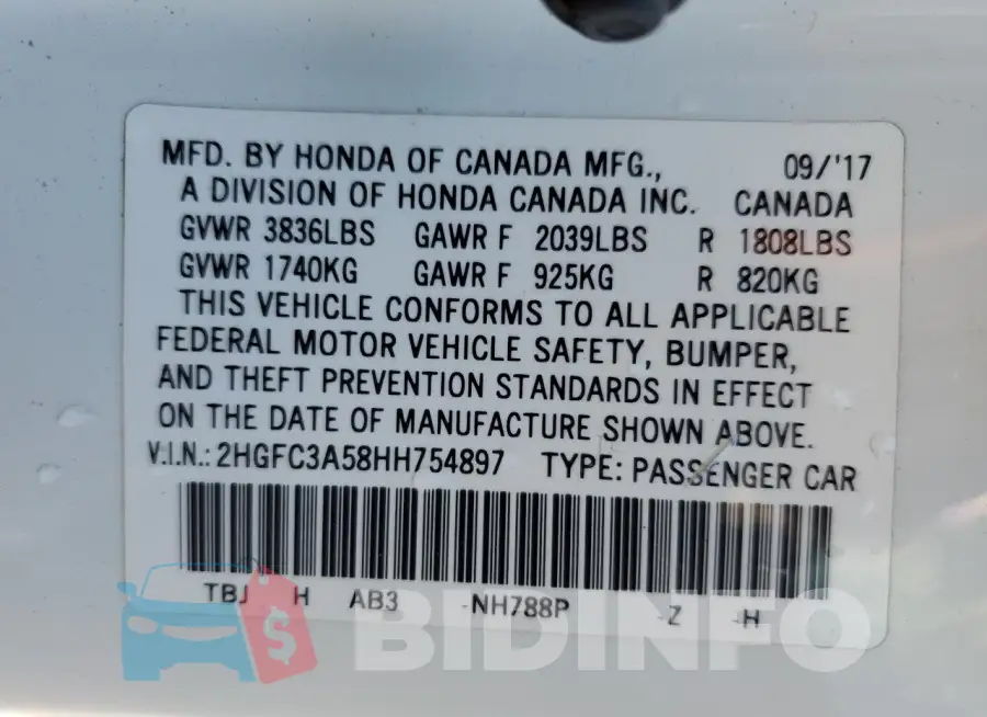2HGFC3A58HH754897 Photo# 13