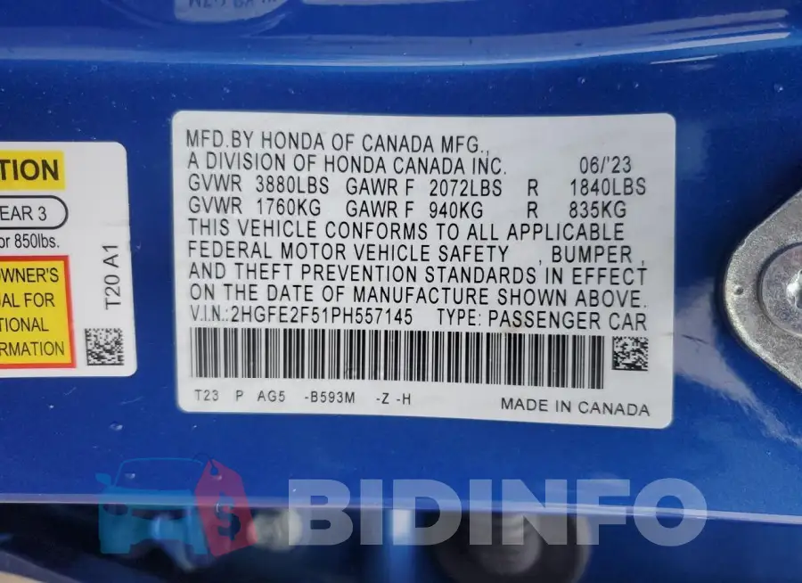 2HGFE2F51PH557145 Photo# 12