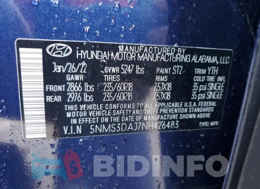 5NMS3DAJ7NH426483 Photo# 14