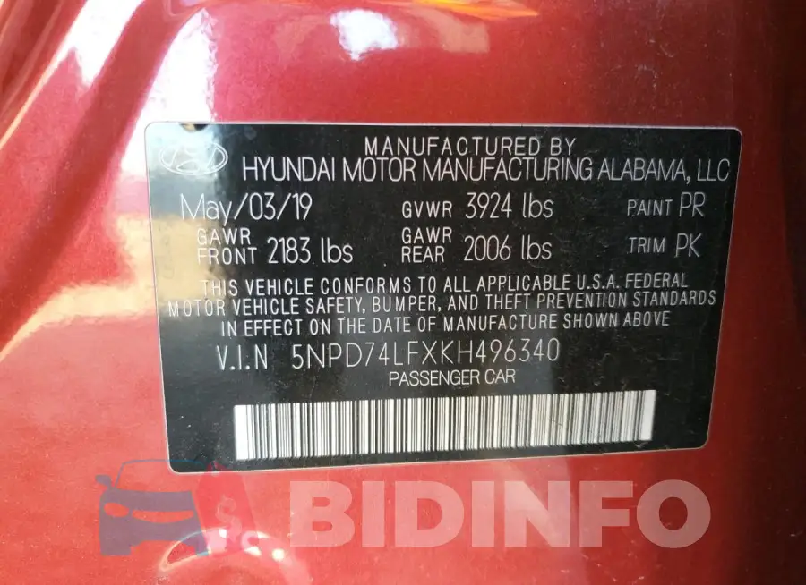5NPD74LFXKH496340 Photo# 13