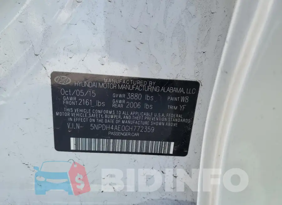 5NPDH4AE0GH772359 Photo# 12