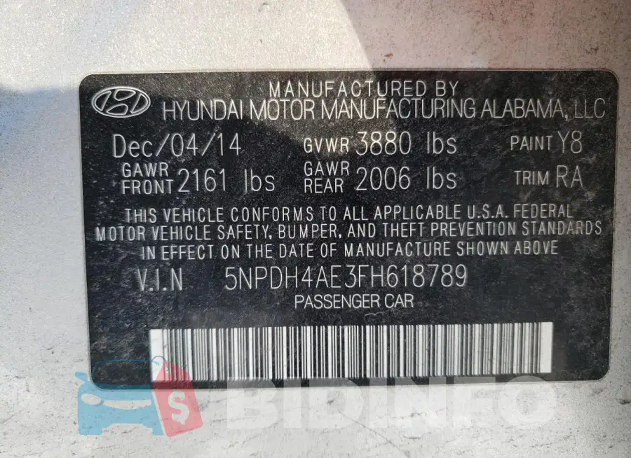 5NPDH4AE3FH618789 Photo# 13