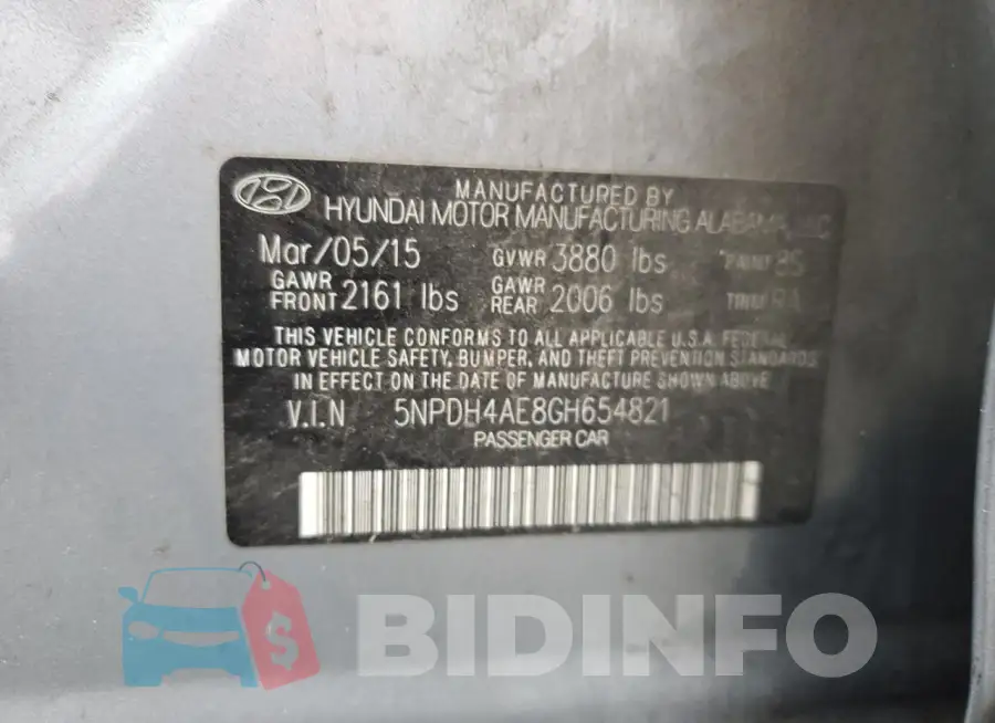 5NPDH4AE8GH654821 Photo# 12