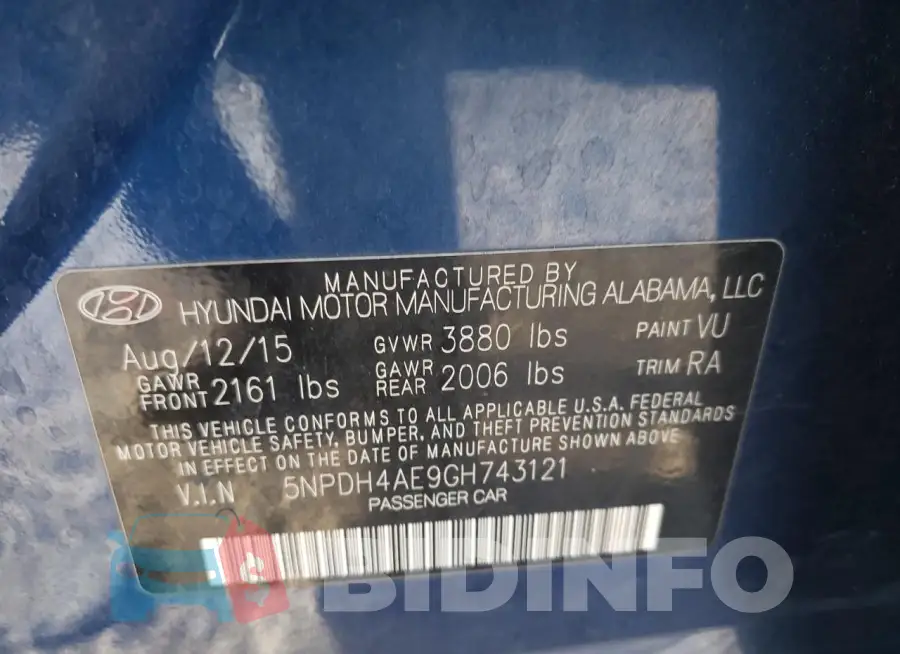 5NPDH4AE9GH743121 Photo# 12