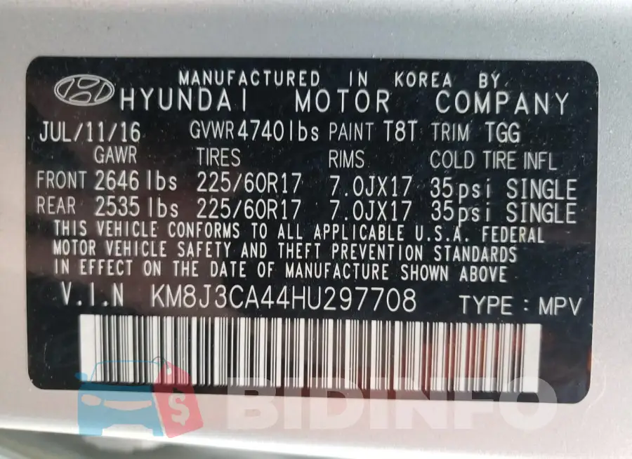 KM8J3CA44HU297708 Photo# 13