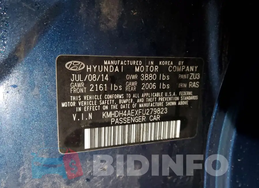 KMHDH4AEXFU279823 Photo# 12