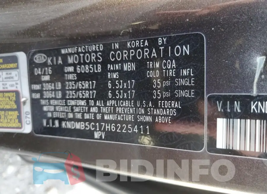 KNDMB5C17H6225411 Photo# 13