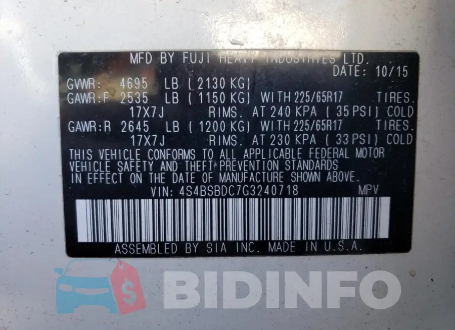 4S4BSBDC7G3240718 Photo# 12