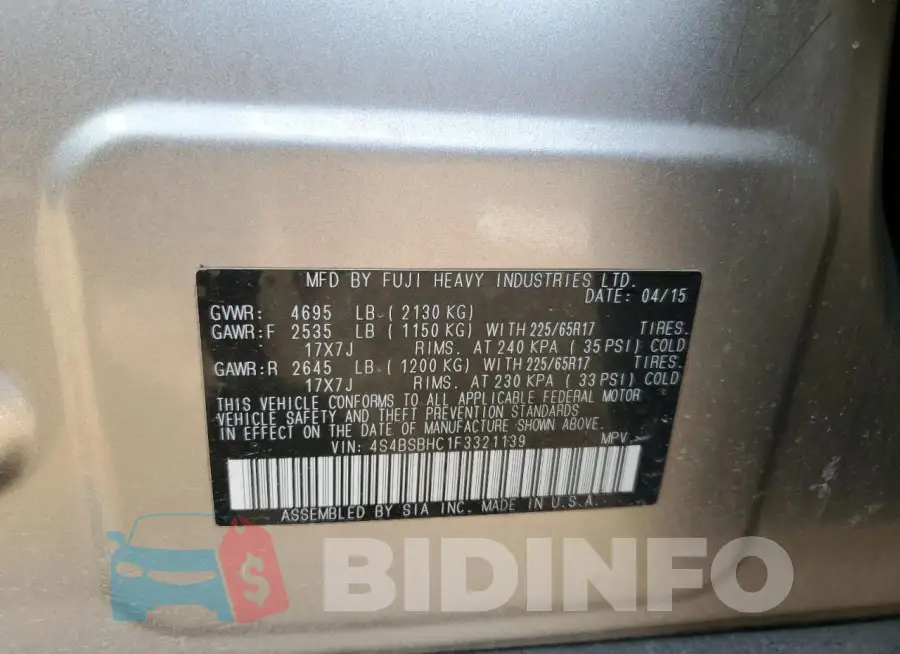 4S4BSBHC1F3321139 Photo# 12
