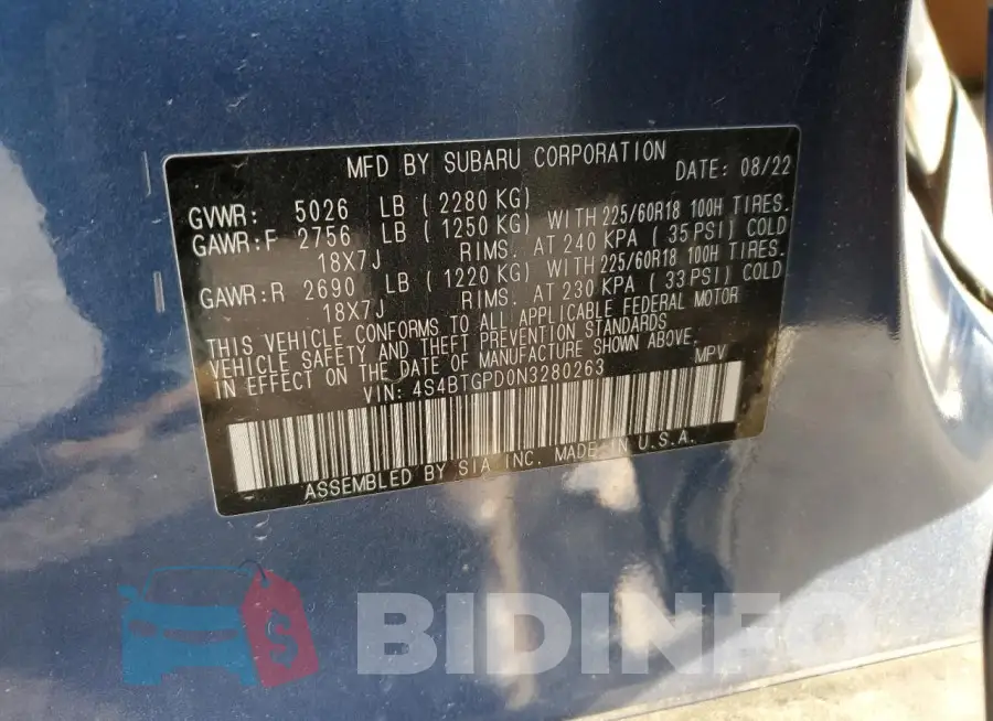 4S4BTGPD0N3280263 Photo# 12