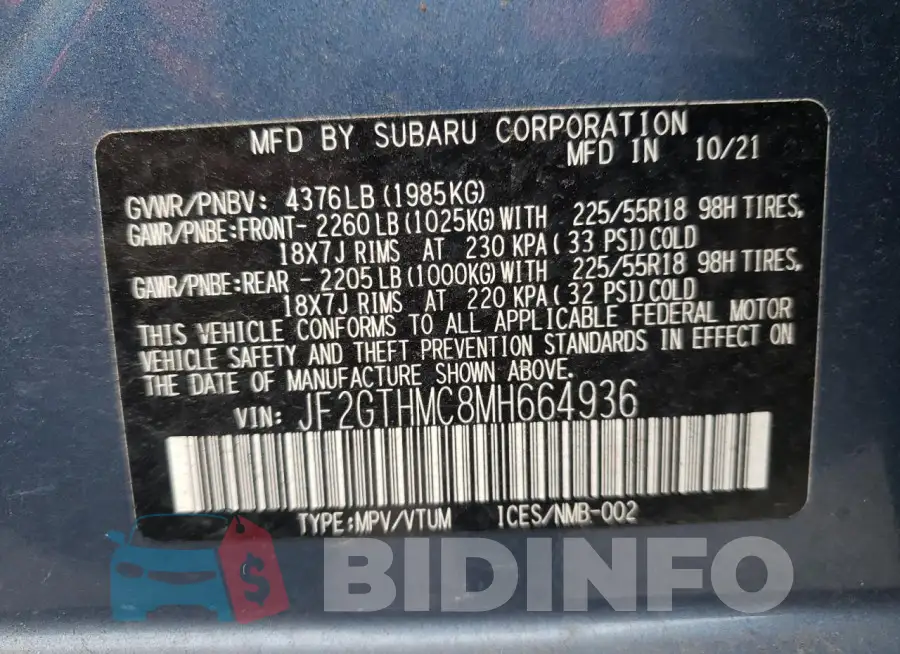 JF2GTHMC8MH664936 Photo# 12