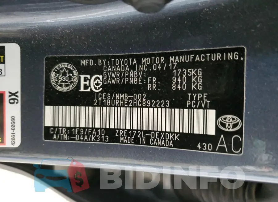2T1BURHE2HC892223 Photo# 12